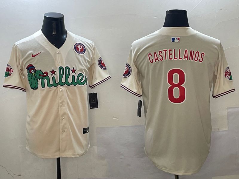 Men Philadelphia Phillies #8 Castellanos Cream Three generations Joint Name Game 2025 Nike MLB Jersey style 5